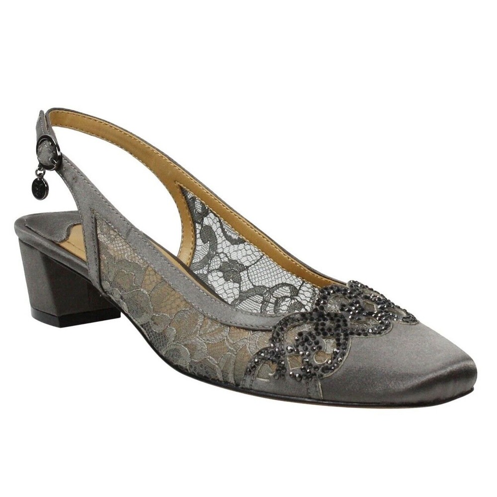 J. Renee Faleece gray lace satin pump,‎ square toe, memory foam insole sz. 8.5